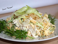 Салат с яичными блинчиками и курицей «Загадка для гостей»