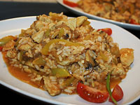 Терпкое ризотто с грибами и курицей
